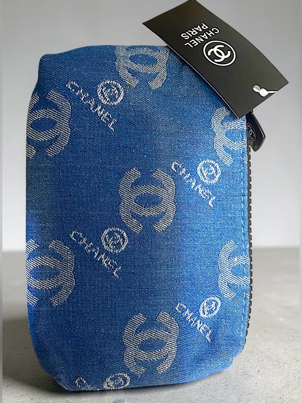 CHANEL Blue CC Logo Zip Pouch Cosmetic Bag NWT